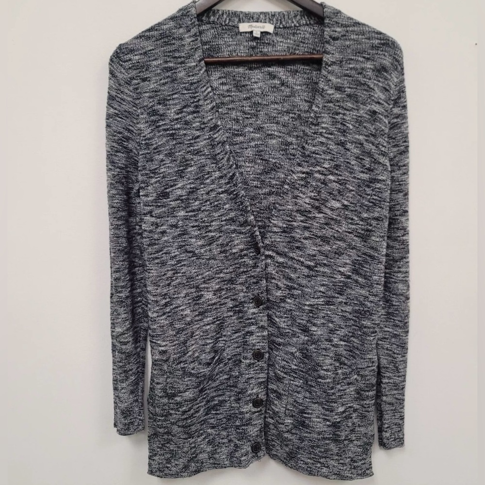 Madewell Graduate Knit Cardigan Button Up. Size Large. black/white
